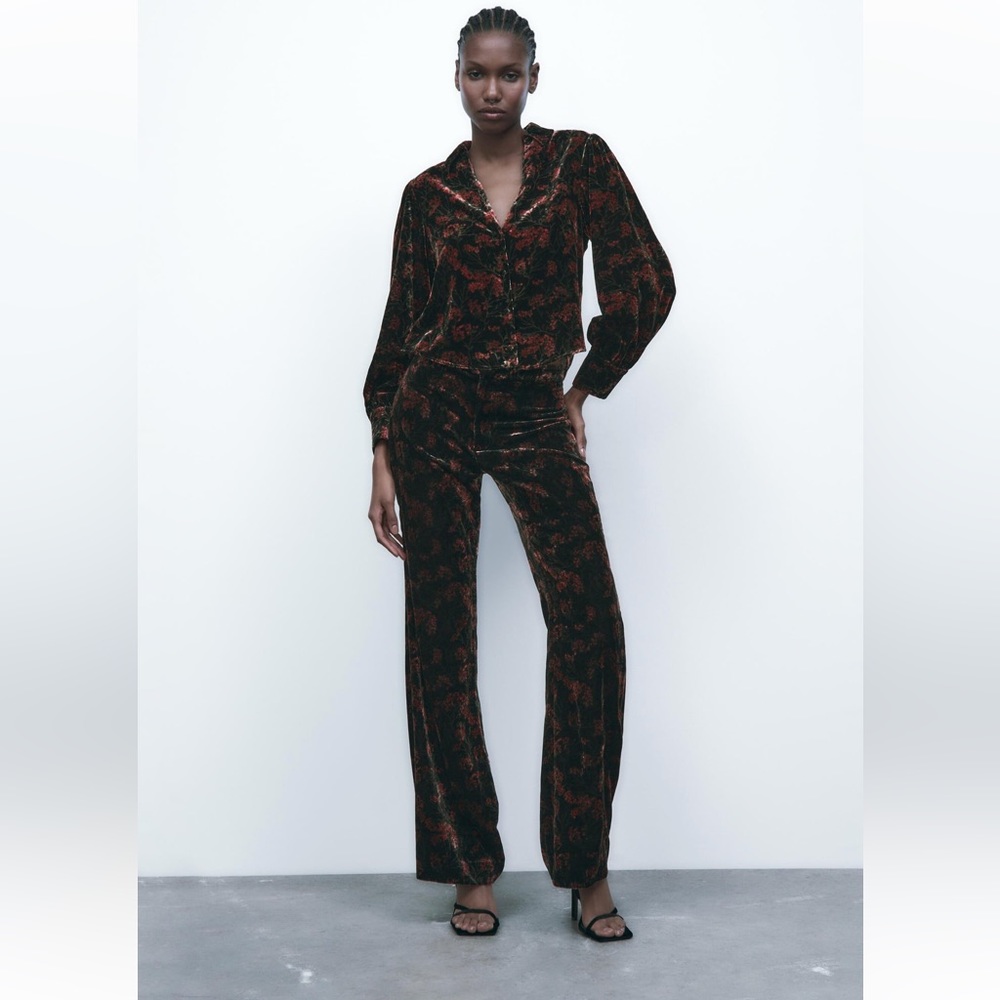 ZARA PRINT VELVET PANTS - Picture 5 of 6